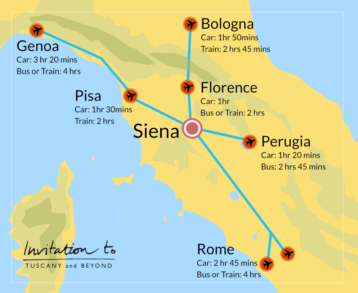 Travel times to Siena from main airports