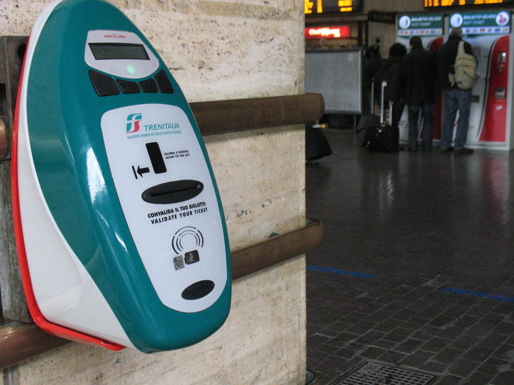 Machine for stamping train tickets in Italy - Trenitalia Train ticket Stamper in Italy