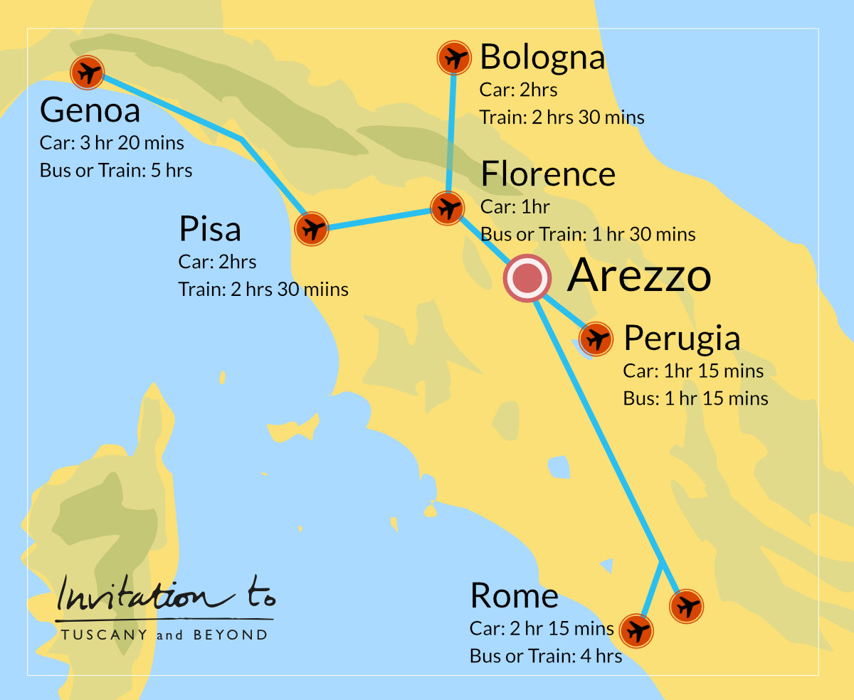 Travel times to Arezzo from main airports