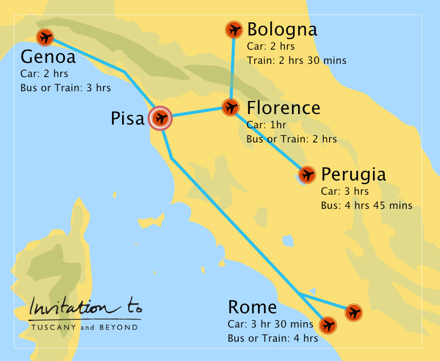 Travel times to Pisa from other airports