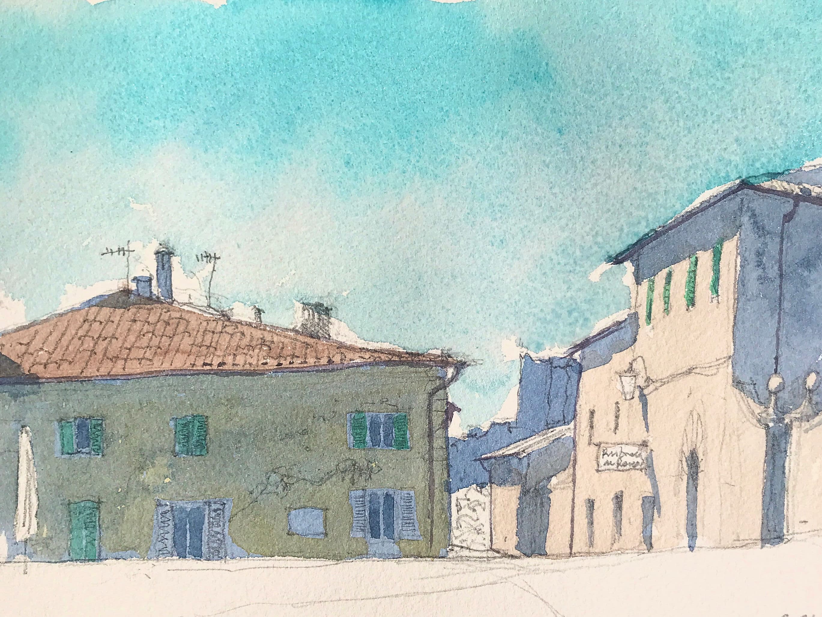 A sketch by Dan Wrightson of the interior of Monterriggioni on a quieter day than on the festival! monterriggioni-dwg