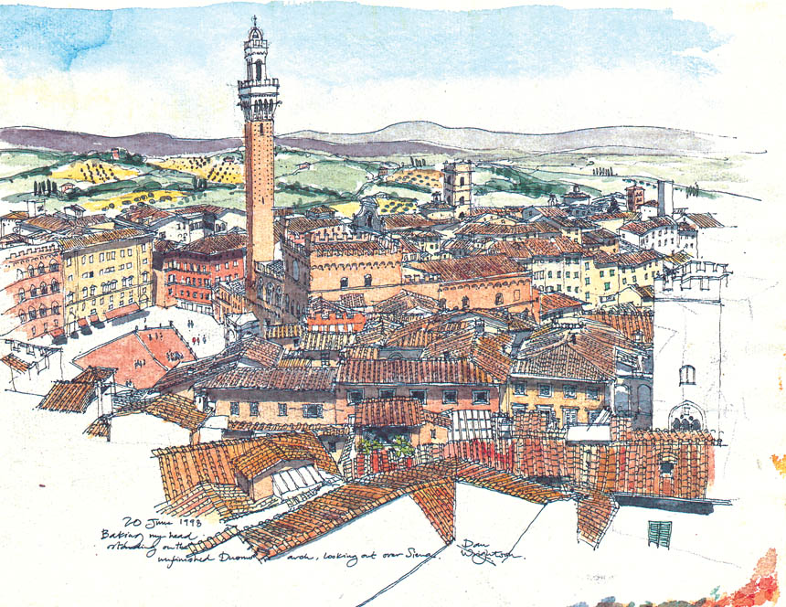 A sketch I made looking down towards the Piazza del Campo from the Museo dell'Opera del Duomo sienalesspink
