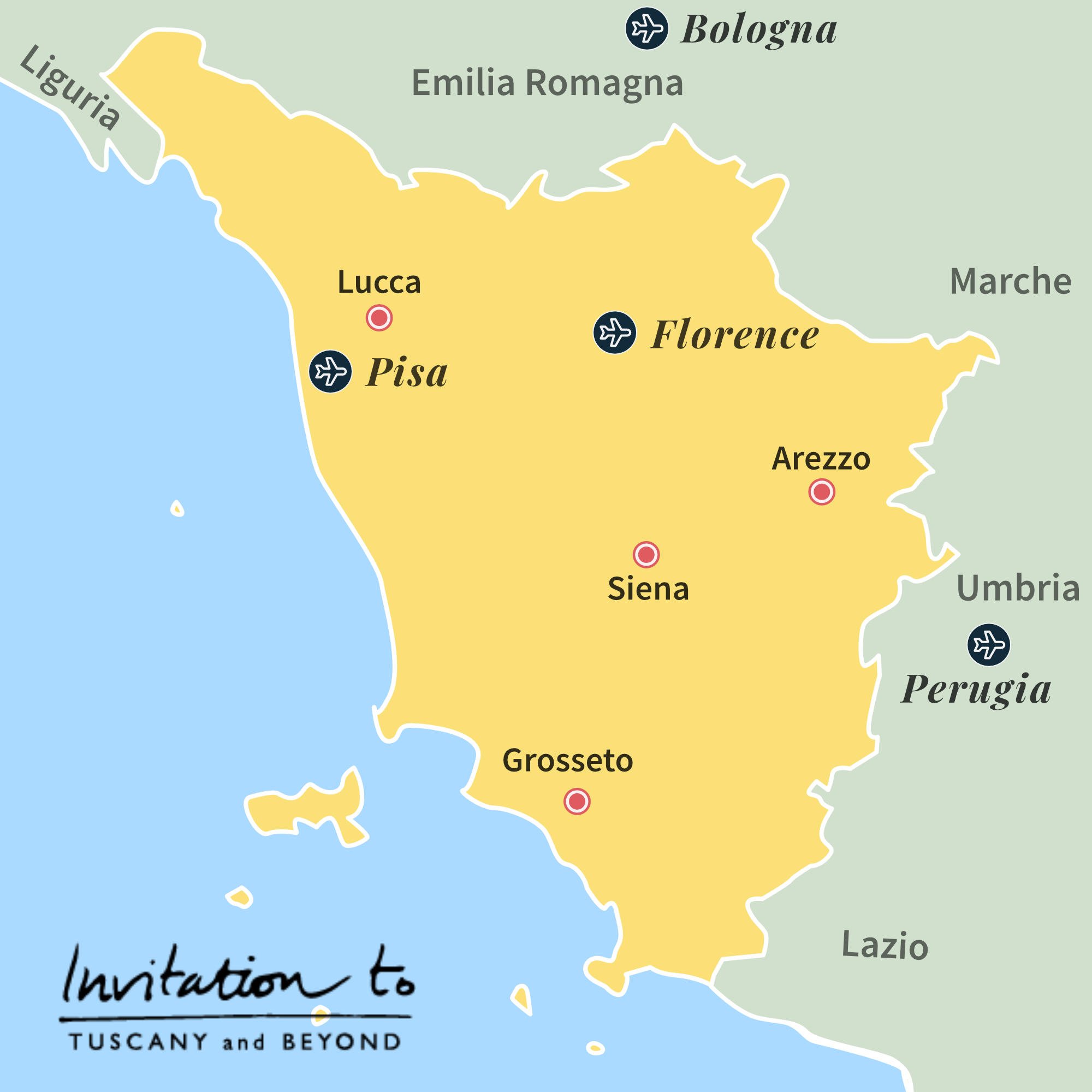 Map of the airports in Tuscany tuscany-airports-map
