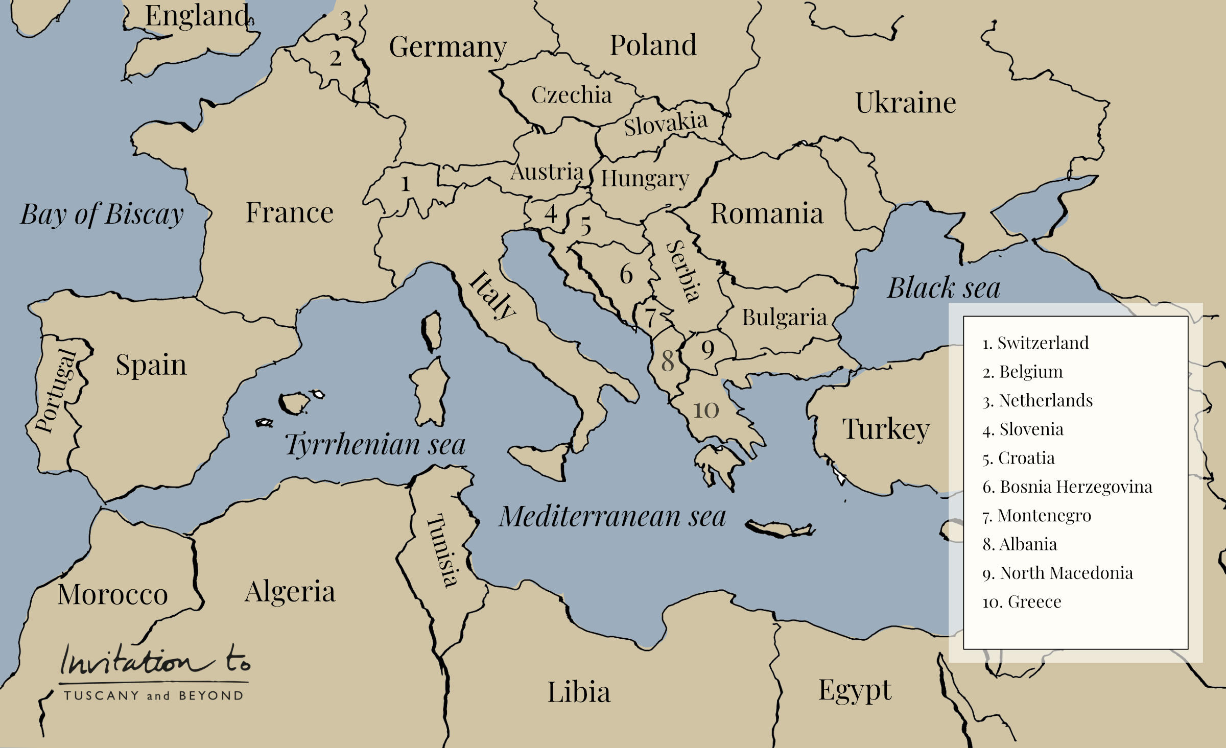 Map of the Mediterranean showing position of Italy